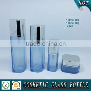 Empty Square Glass Cosmetic Oil Bottle and Cosmetic Cream Jar thumbnail-1