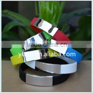 Custom Design Candy Colour Fshion Silicon Wristband Bracelet With Stainless Steel Ornament Piece thumbnail-5