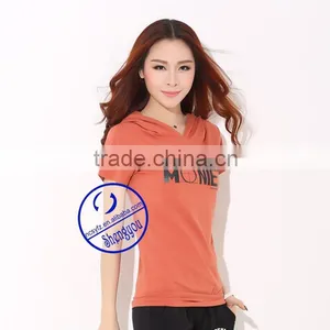 100 Cotton Custom Printed Women Short Sleeve Sweatshirt Hoodies With Hood thumbnail-3