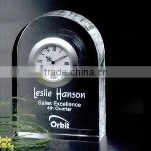Crystal Laser Engraving Cristal Glass Table Business Clock for Wedding Souvenirs Decoration Gift or Office Gift Set thumbnail-1