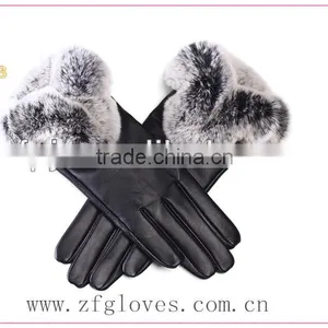 New Design Rabbit Fur Leather Glove For Lady thumbnail-1