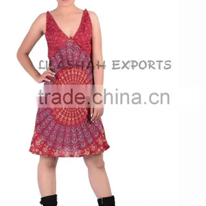 Rayon Mandala Dress Rayon Casual Dresses NEW Womens Sleeveless Solid Beach Tank Dress Sundress thumbnail-1