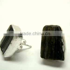 Green Tourmaline Raw Gemstone Stud 925 Sterling Silver Earring Jewelry, Rough Gemstone Stud Earrings, Designer Gemstone Jewelry thumbnail-1