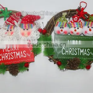 New Home Christmas Decorations Christmas Rattan Ring Santa Claus Snowman Dolls Pendant Party Hanging Ornaments thumbnail-1