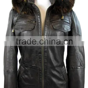 Ladies Genuine Leather Jacket With Fur thumbnail-1