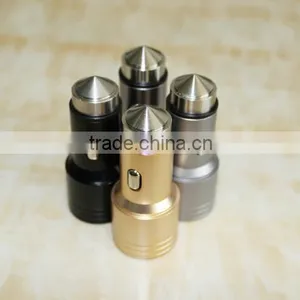 Aluminum Mini Micro Dual USB Car Charger Escape Equipment Metal Safety Hammer Shape Nipple Car Charger For Mobile Devices thumbnail-3