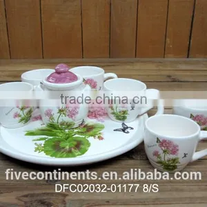 Ceramic Tea Cup With Sugar Pot and Tray Tea Coffee Set thumbnail-1