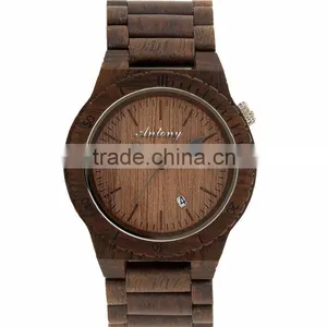Wooden Watches Ebony Case Even Strap Japan Movement With Calendar thumbnail-2