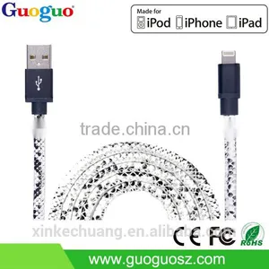 High Quality Fast Charge 8pin PU Leather Braided Mfi Usb Cable for Iphone7 thumbnail-1