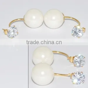 Fashion Stainless Steel Pearl Earring With Diamond Jewellery thumbnail-3