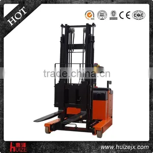 1t 1600mm Standing Operation Small Electric Reach Fork Lift Truck Stacker thumbnail-1