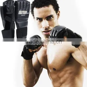 New Leather MMA Muay Thai Training Punching Bag Half Mitts Sparring Boxing Gloves thumbnail-1