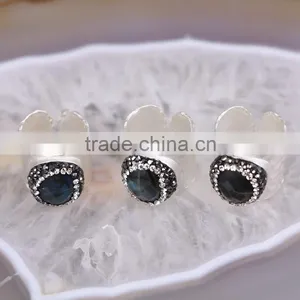 Natural Labradorite Gemstone and Crystal Zircon Paved Rings Wide Rings Silver Plated Wide Band Ring thumbnail-2