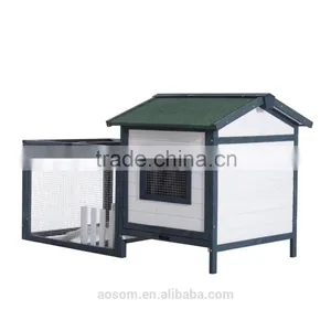 Pawhut 59" Wooden Rabbit Hutch With Outdoor Run - Green/White thumbnail-3