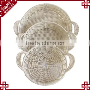 Eco-friendly 3-pc Food or Sundries Receiving Plastic Weave White Wicker Basket thumbnail-1