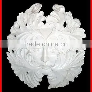 Stone Carved Wall Relief Of Figure Face Surrounded by Flowers thumbnail-1