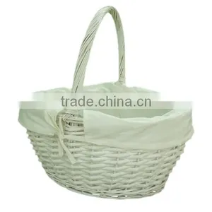 Wicker White Shopping Basket Willow Basket With Handle thumbnail-1
