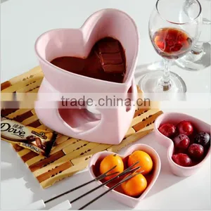Factory Wholesale Custom Ceramic Heart Shape Chocolate Fondue Set thumbnail-1