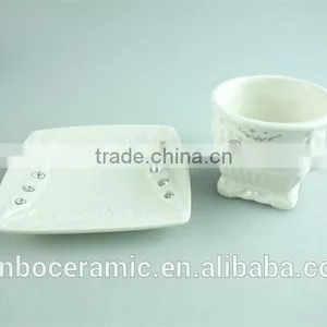 2015 Latest Design Square Shape Porcelain Cup and Saucer With Crystal,white Porcelain Cup and Saucer Set With Gold Decal thumbnail-3
