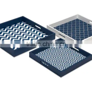 High Quality Best Selling ASSORTED Graphic Pattern Lacquered Serving Rectangle Navy Tray From Vietnam thumbnail-1