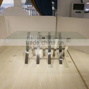 Glass Dining Table With Stainless Steel Square Column Cross Shape thumbnail-1