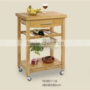 3-tier Natural Bamboo Kichen Trolley With Wheels and Basket thumbnail-1