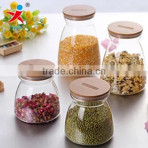 Round Borosilicate Glass Cans With Bamboo Lid for Dry Food thumbnail-1