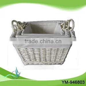 White Rectangular Wicker Storage Baskets With Liners thumbnail-1