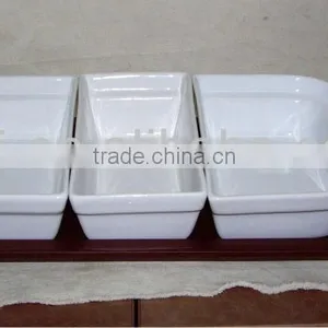 Different Shaped White Stoneware Snack Plate With Tray thumbnail-1