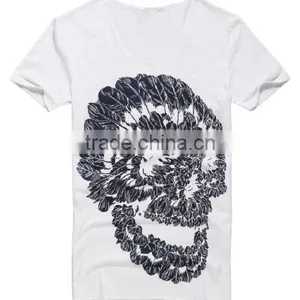 2016 Men Deep V Neck Summer Cotton Skull Print Slim T Shirt thumbnail-5