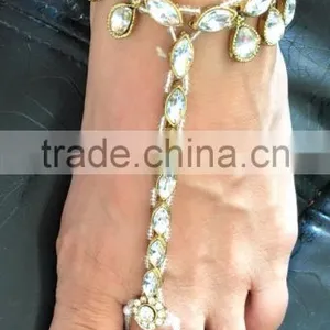 GOLD Crystal Toe Ring ANKLET PAYAL Foot Bracelet Barefoot Sandal thumbnail-2
