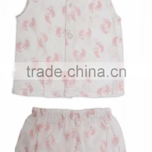 Organic Cotton Printed Jhabla Set With Foot Print thumbnail-1