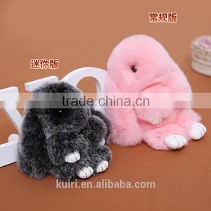 2017 Real Genuine Rex Rabbit Furs Keychain Pendant Bag Car Charm Tag Cute Rabbit Toy Doll Real Fur Monster Keychains thumbnail-1