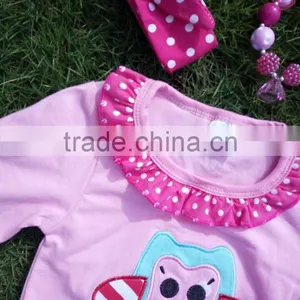 Pink Girls Dress New Design Ruffle Dress Clothes 100%cotton Cute Owl Children Kids Clothes With Matching Necklace and Headband thumbnail-4
