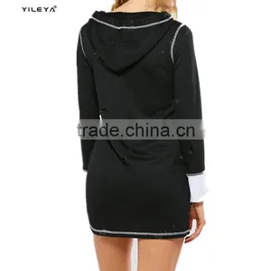 High Quality New Style Kangaroo Pocket Drawstring Hooded Dress Women Dresses thumbnail-2