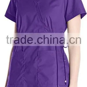 Customed Plain Blank Multi-Colors Easy-Fit Nursing Scrubs Tops With Adjustable Side Tie thumbnail-2