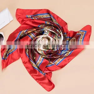 2017 Fashion Lady's Custom Digital Print Silk Satin Square Lady Scarf 90*90 thumbnail-4