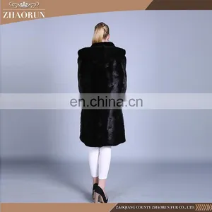 Fur Trim Long Women Winter Mink Fur Coat With Natural Color thumbnail-6