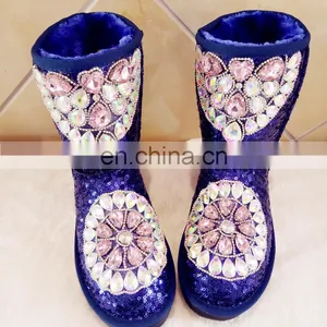 Aidocrystal New Desigh Bling Sequins Boots With Rhinestone Women Winter Warm Fur Boot thumbnail-3