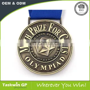 Antique Gold Plated Free Design Custom Sport Medals With Ribbon thumbnail-1