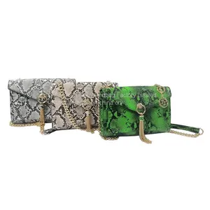On Sale Ladies Fashion Pu Leather Snakeskin Handbags Cheap Snake Skin Cross Body Purse With Chain thumbnail-1