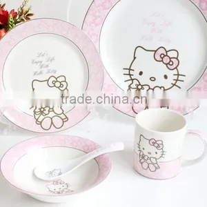 Children Ceramic Porcelain Dinner Set With Hello Kitty Cat Decal Hot Selling Decal Children Ceramic Porcelain Dinner Set With thumbnail-1