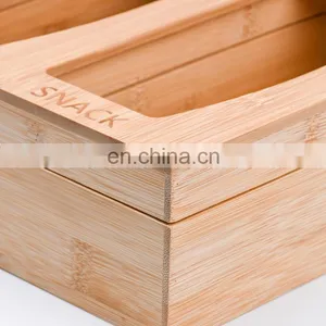 New Bamboo Wood Home Hanging Storage Rack, Ziplock Food Bag Storage Box Organizer Top Open for Kitchen Tabletop Plastic Drawer thumbnail-5