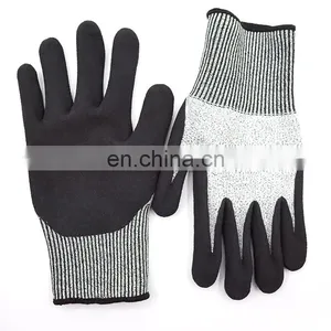 Nitrile Sandy Coated HPPE Knitted Gardening Protective Hand Cut Resistant Level 5 Work Safety Gloves thumbnail-1