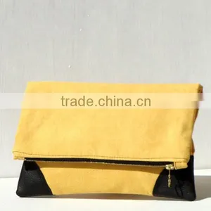 Yellow Foldover Clutch, Faux Suede Vegan Leather Clutch, Large Foldover Clutch thumbnail-2