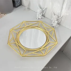 Wholesale Luxury Gold Colored Plastic Mirrored Fruit Charger Plates For Wedding Christmas thumbnail-5