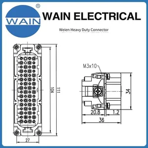 Wain Heavy-duty Connector Hd-064-mc Insert With 64 Pins, Ultra-high Density Insert, Rectangular Connector, Aviation Plug thumbnail-3