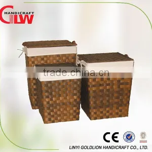Set of 3 Wood Chip Square Home Laundry Basket Hand Woven thumbnail-1