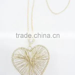 FASHION METAL WIRE WRAPPED HEART PENDANT NECKLACE WITH CRYSTAL STONE thumbnail-2