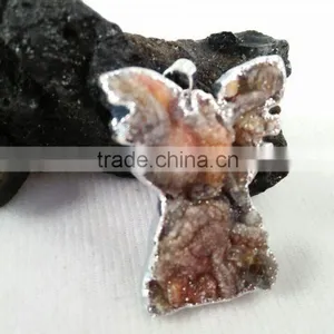 Natural Angel Shape Agate Druzy Quartz Pendant Plated Edge for Jewelry Decoration thumbnail-5